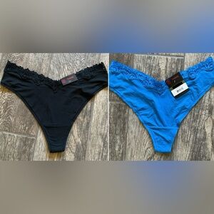 New 2 Pairs of Nobo, No Boundaries Lace Trim Thong Panties Size XL Blue & Black